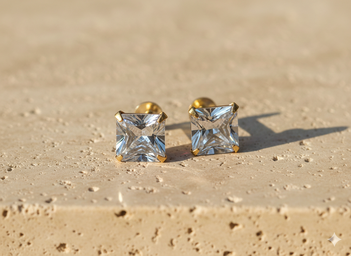 Square stone eartops